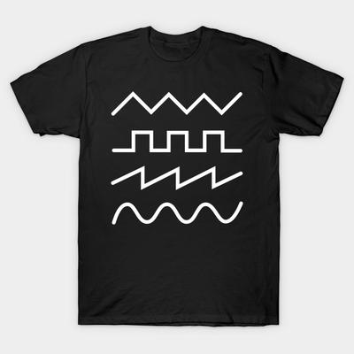 Men Black Print T-shirt Minimal Synthesizer Waveforms No-Cut Heat Transfer Print Cotton Tshirt