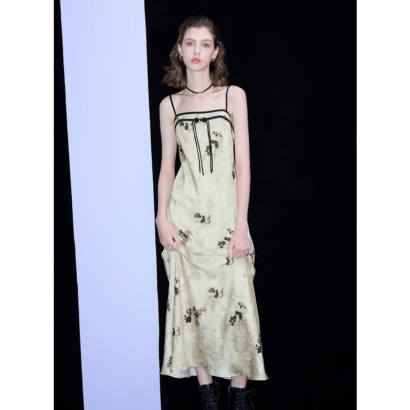 

Платье без рукавов в стиле Санцай, с цветочным принтом тушью в новом китайском стиле S 155/80A