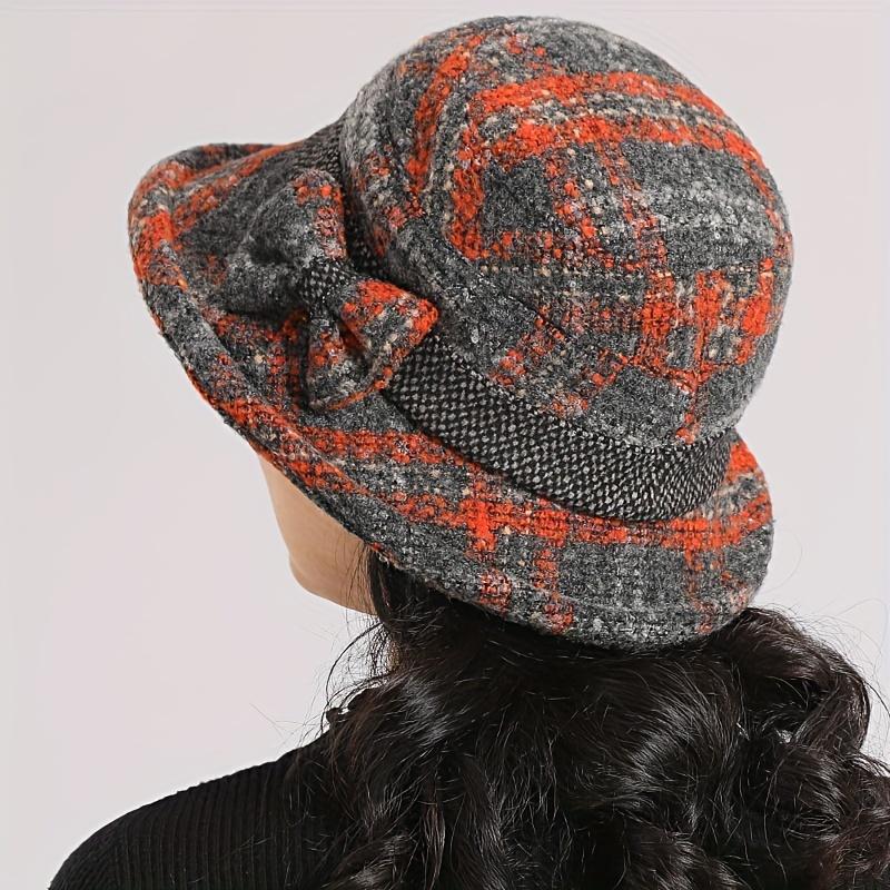 Autumn and Winter Knitted Bowknot Color Blocking Thickened Basin Hat, Casual Outdoor Sports Warm Wide Brimmed Bucket Hat