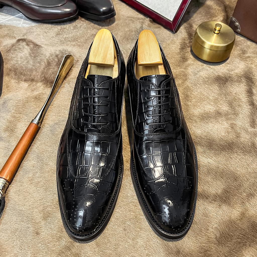 British Brock carved men's shoes lace-up business casual pointed leather shoes