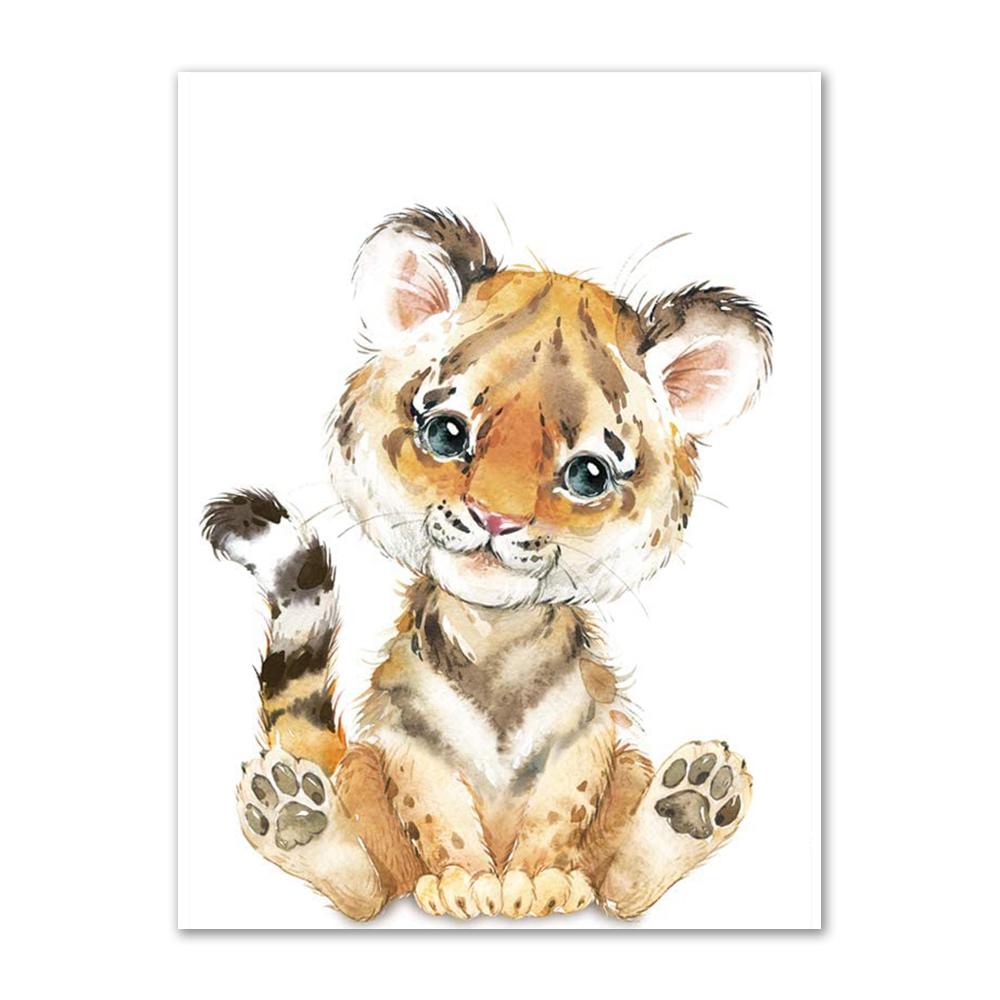 Animais do berçário do bebê arte da parede cartaz dos desenhos animados elefante girafa leão pintura em tela decoração do quarto dos miúdos fotos de parede decoração