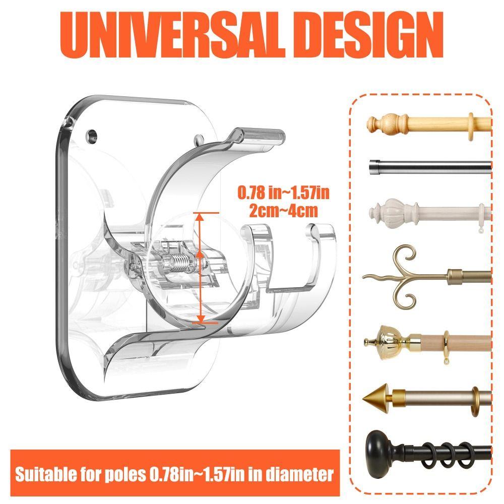 2pcs Adhesive Curtain Rod Holder Adjustable Curtain Rod Hook Curtain Rod Brackets  for Bedroom Home