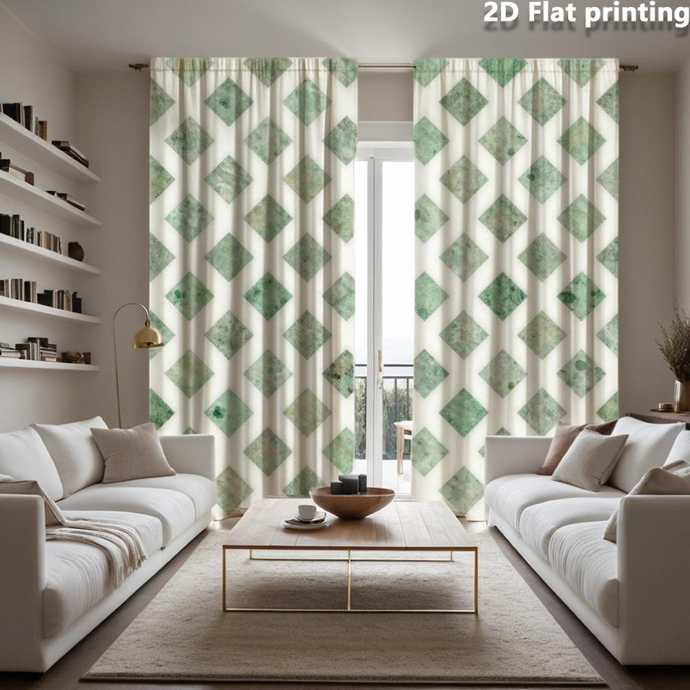 2pc Geometric Diamond Pattern Curtains for Living Room Home Decor Sage Green Modern Waterproof Drapery Panels Window Curtain