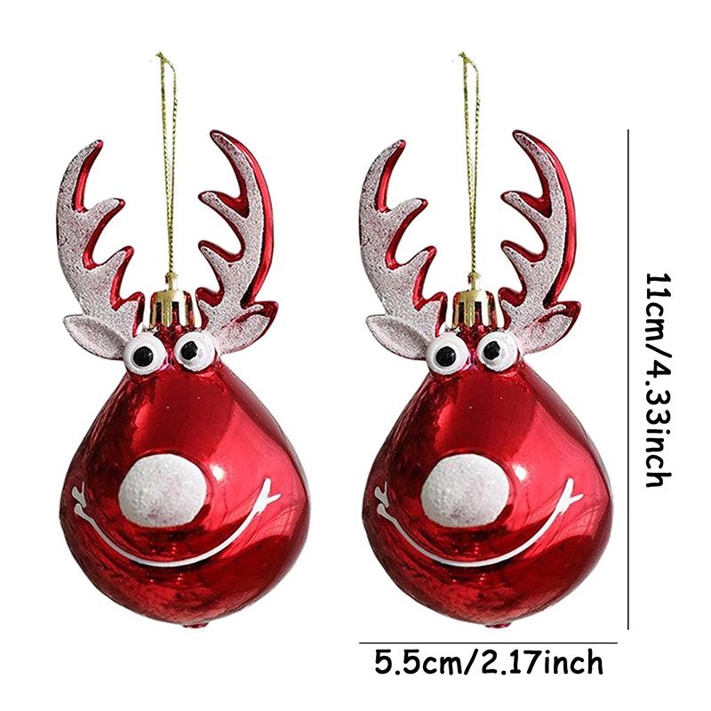 2pcs Cute Elk Christmas Ball Xmas Tree Hanger Ornaments Plastic Pendants New Year Hanging Decoration For Home Party Supply