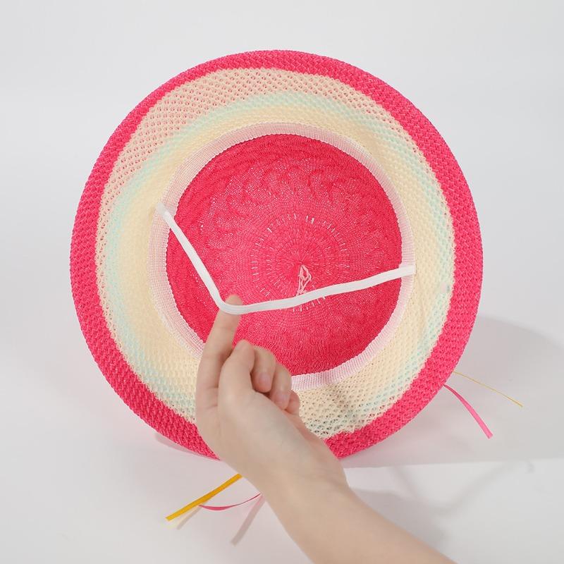 Cute outdoor children's straw hat sun flower ribbon baby girl sunshade sun hat summer travel sunscreen hat