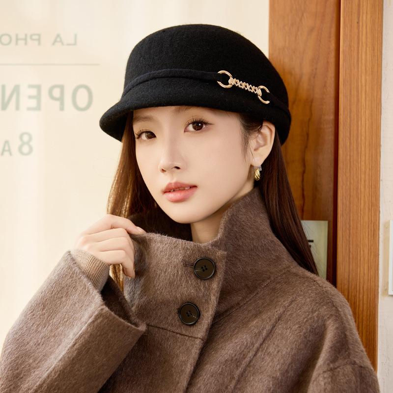 Hepburn Style Elegant Women's Woolen Basin Hat Woolen Top Hat Fashion Travel Hat Bucket Hat