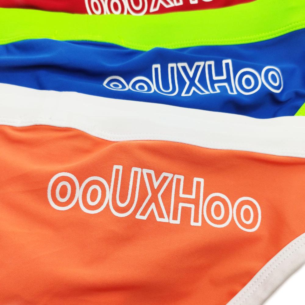 UXH Men's Color Block Fashion Thong Swimsuit with Comfortable Cup Pouch