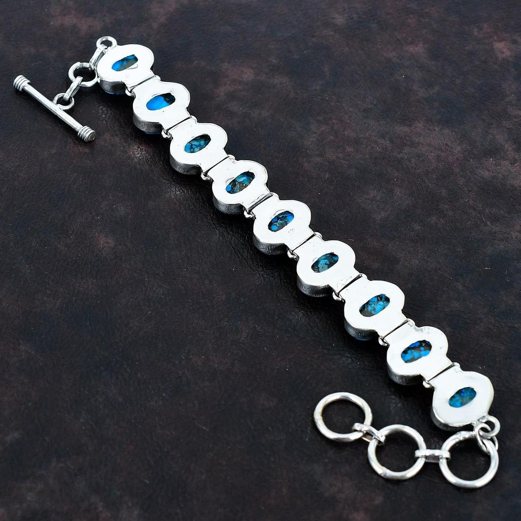 Tibetischer Türkis Armband handgemachtes Armband echter Edelstein Schmuck 925 Sterlingsilber Armband verstellbares Kettenarmband Jubiläumsgeschenke