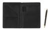 Recycled Cowhide Leather A6 Business Holder NQ30K with Thick Metal Straight Knock and Double Anodized Grid Ballpoint Pen Black Set,
