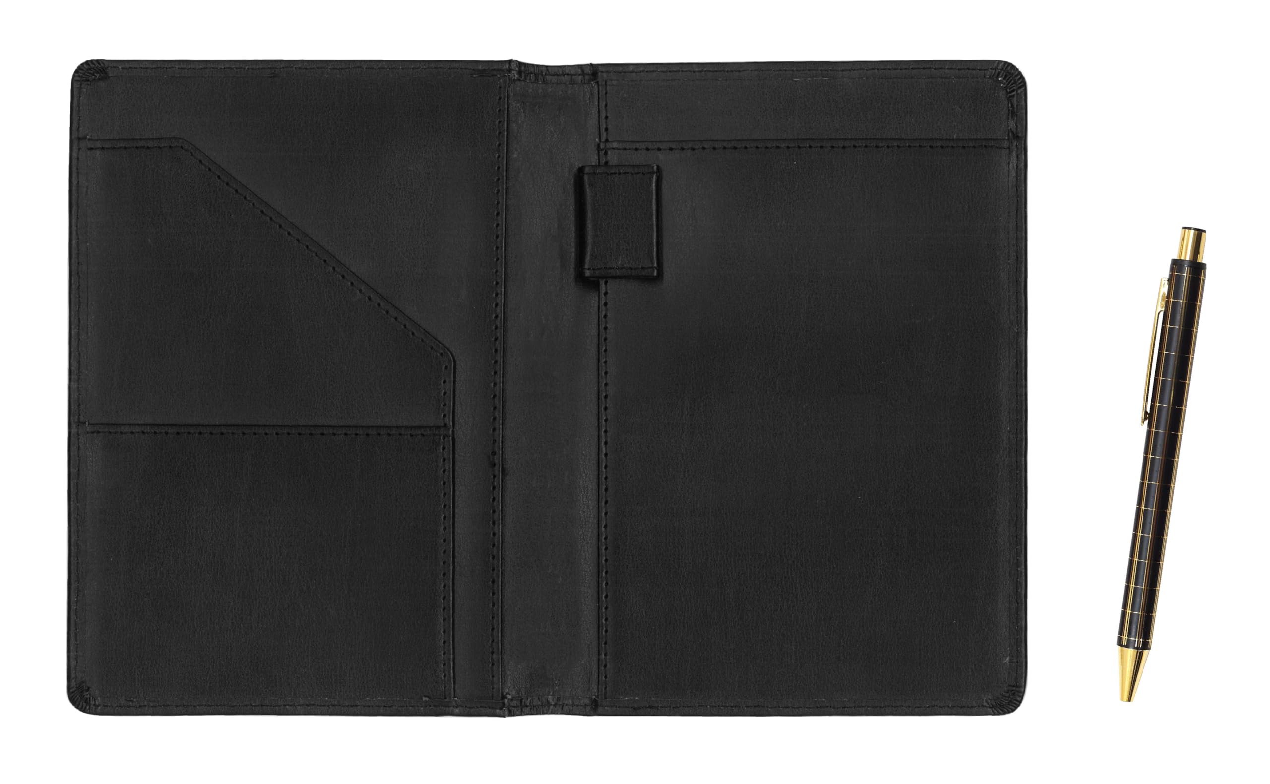 

Recycled Cowhide Leather A6 Business Holder NQ30K with Thick Metal Straight Knock and Double Anodized Grid Ballpoint Pen Black Set, чорний