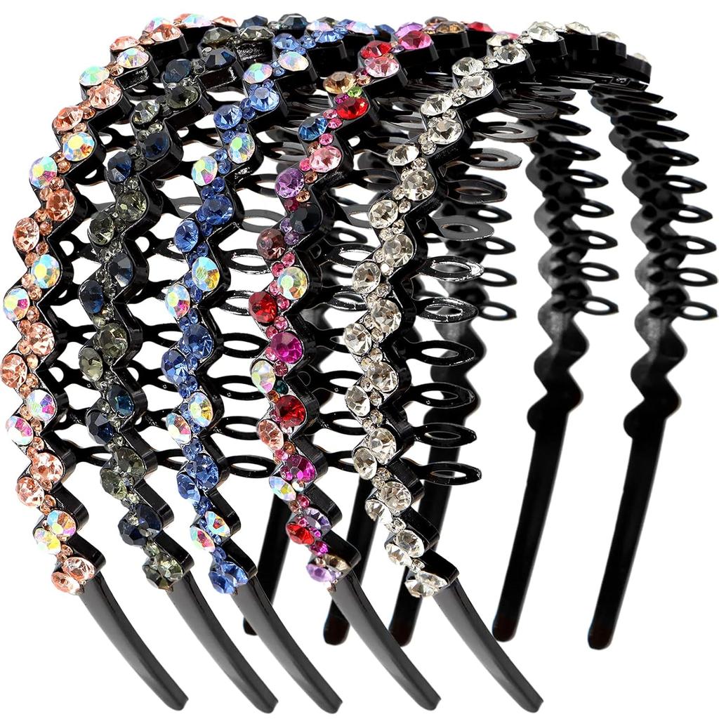 ZOCONE Wave Rhinestone Headbands, 5pcs Plastic Tooth Comb Headbands, Crystal Hair Loop Non-slip Wavy Hairbands for Women Girls