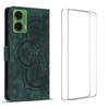 For Motorola Moto G35 5G Case with 2Pcs Tempered Glass WANLONFENG MTL Series Mandala Leather Phone Cover