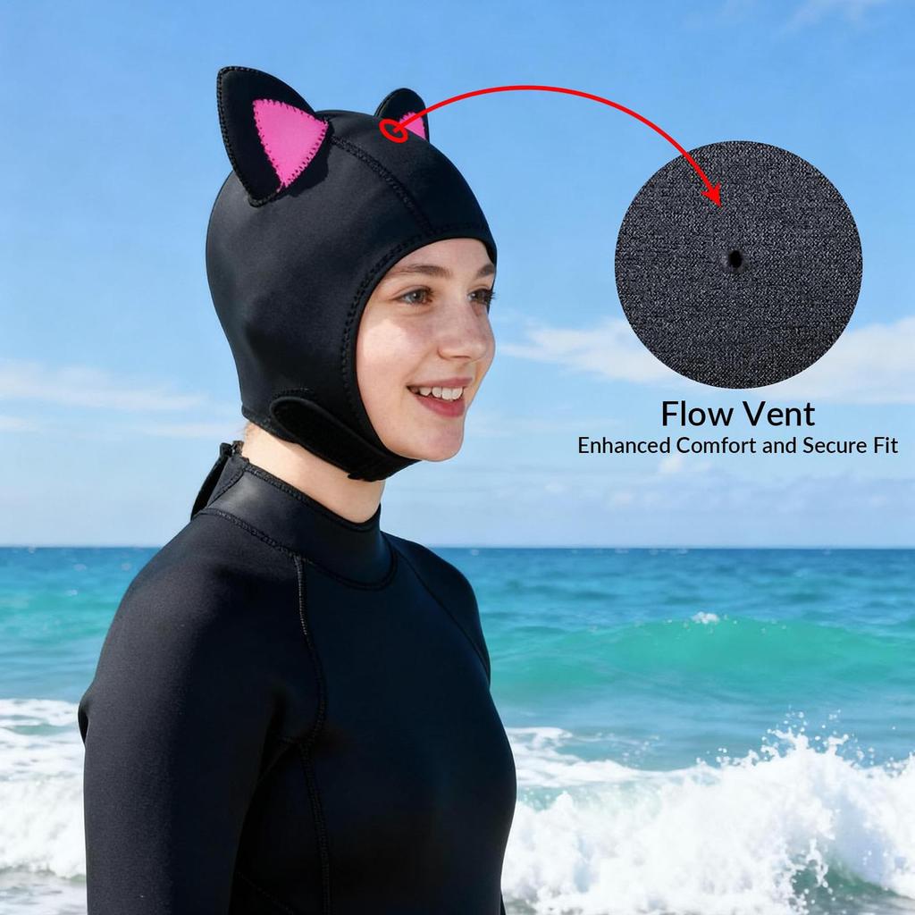 Neoprene Wetsuit Hood Adjustable Thermal Head Cover Cute Cat Ears Diving Hat For Snorkeling Surfing Sailing Kayaking Water