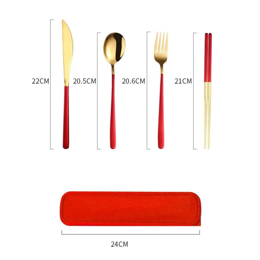 4pcs/Set 304 Stainless Steel Tableware Set with Case Bag Chopsticks Spoon Fork Knife  Camping