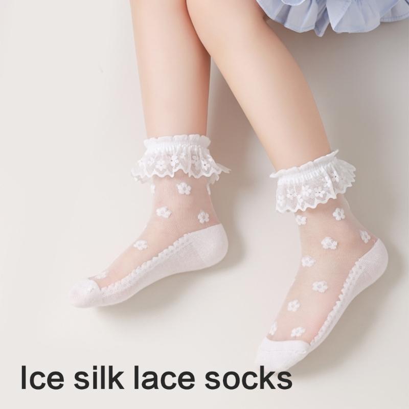 Breathable Lace Trim Kids Socks Stretchy Fit Baby Girls Ankle Socks for Newborns To Infants 4 Color Avaliable