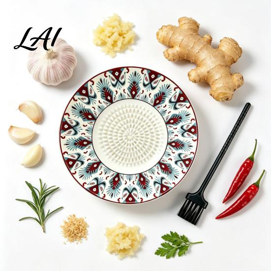 Ceramic Garlic Grater Ginger Grater 2-in-1 Manual Shredder Plate for Kitchen Cooking Flat Durable Gadget Base Easy-Clean Tool Fresh Fruit Puree And