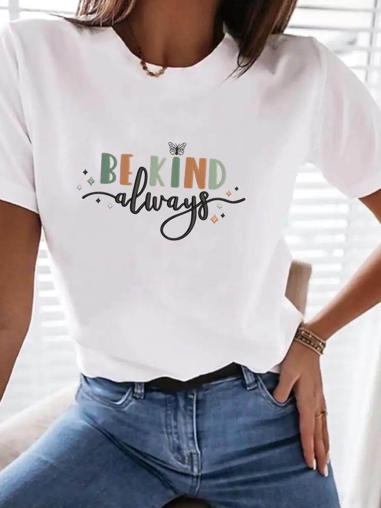 (Asian Size) Print Women Clothing Tee Top flower lovely trend Woman Short Sleeve T Shirt Fashion Female Graphic T-shirts