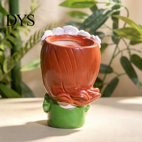 Decorazione per la Casa Fantasiosa Vaso in Resina per Ragazza Carina, Vaso a Forma di Testa con Ghirlanda di Rose, Fioriera da Scrivania Contenitore Decorativo per Piante Grasse Cactus