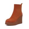 10Cm leather wedge heel short boots 2025 autumn and winter new small thick bottom side zipper super high heel pointed thin boots