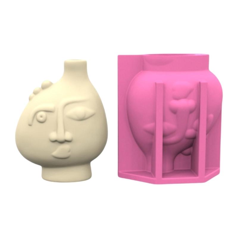 Creative Vase Molds Silicone Crafting Molds Abstract Face Shape Great for Concrete Flower Pots and Artistic Pen Holders