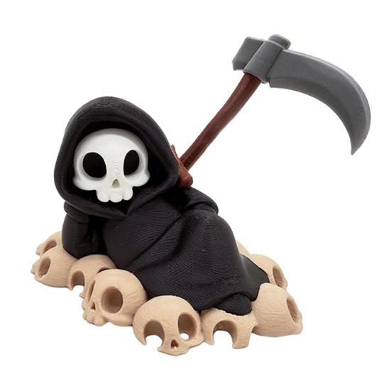 Mini Grim Reaper Statue, 3D Printed Halloween Skull Grim Reaper Figurine for Tabletop, Desk, Shelf Home Decor