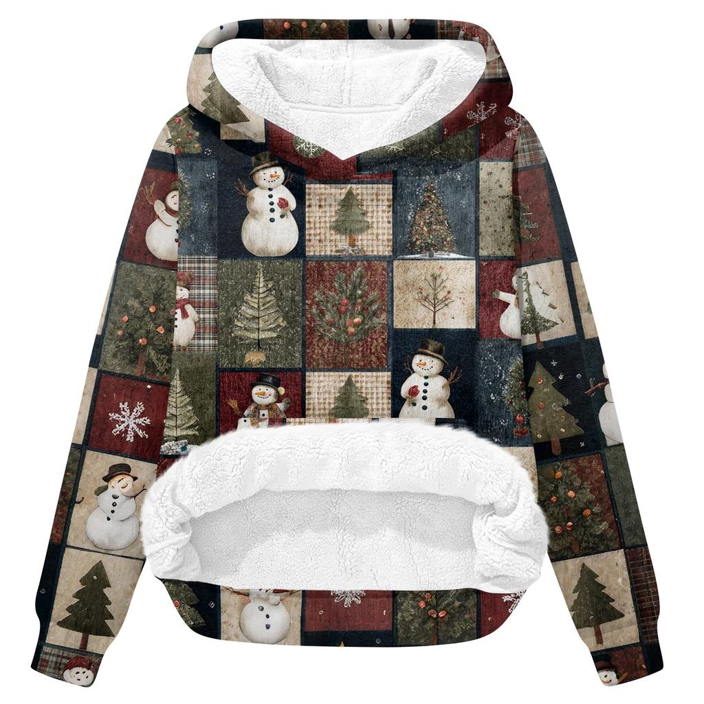 Women's Fashion Casual Long Sleeve Christmas Printed Hooded Sweatshirt