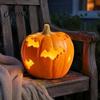 Autumn Festival Decor Halloween Pumpkin Resin Figurine, Bat Hollow Out Lantern with Indoor Outdoor Holiday Props Warm Light, Spooky Home Table