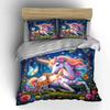 Verzaubertes Einhorn und Reh im Wald Muster Bettbezug Set Digitaldruck Bunt Polyester Bettwäsche mit Reißverschluss Verschluss Geschenke