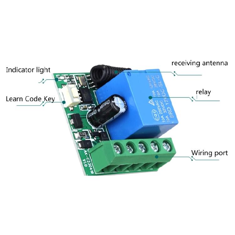 DC12V Wireless Remote Control Transmitter & Receiver 433MHz Frequency Support Multiple Working Ways for Garage Door