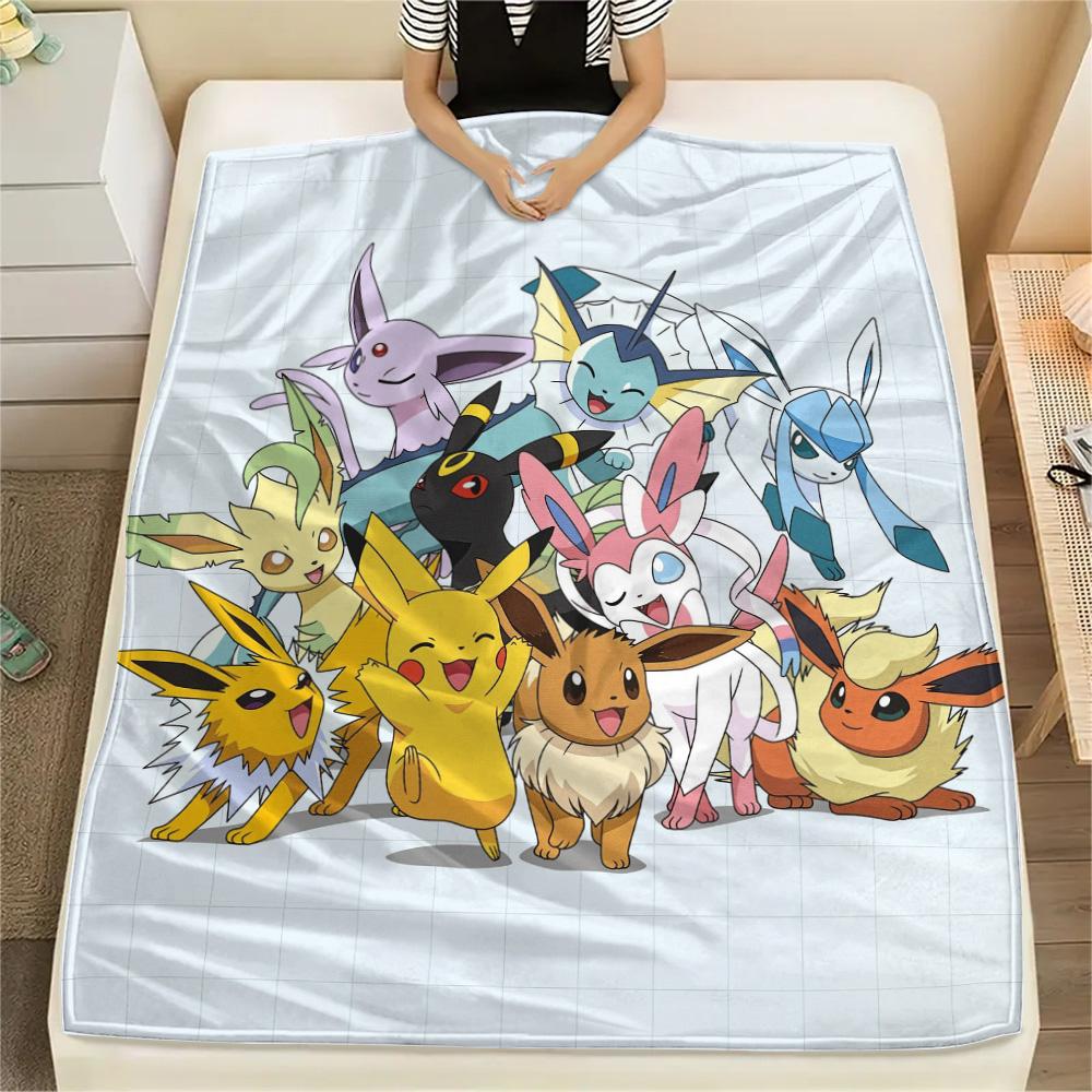 Pokémon Combination Print Flannel Blanket, High Quality Comfortable for All Seasons, Home Decor, Warmth and Comfort