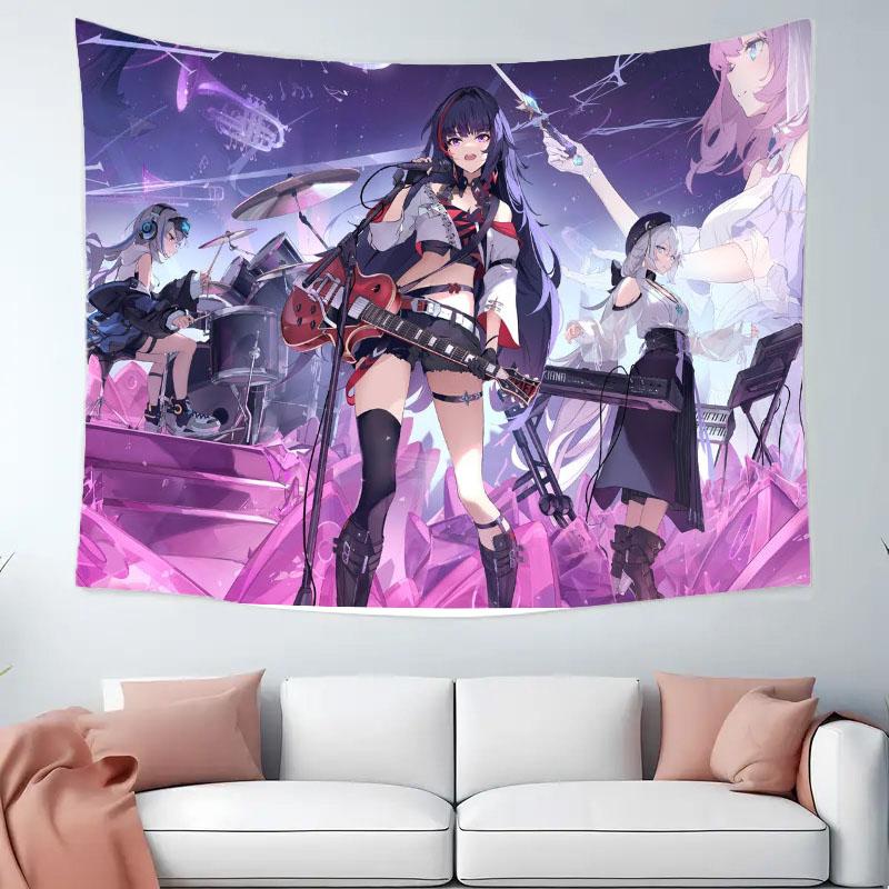 Anime Game Honkai Star Rail Printed Tapestry Tarot Card Hippie Wall Hanging Warm Room Banner Dormitory Bedroom Decoration