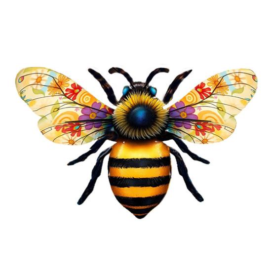 Metal Bee Wall Art Outdoor Large Bee Wall Hanging Sculpture with Floral Wings for Garden Patio Yard Lawn Fence Decor