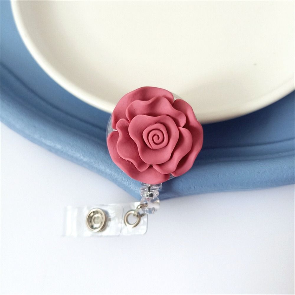 

3D Flora Retractable Badge Holder Name Tag Easy Pull Buckle Nurse Badge Reel Doctor Students Dark pink-Flower