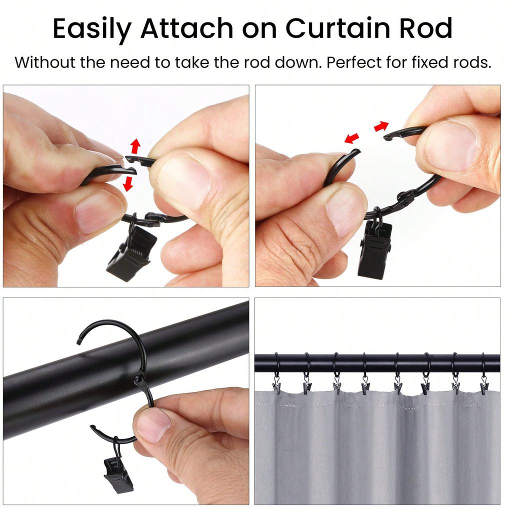 Ringklammern Vorhangzubehör, Öffnende Hängeringe mit starken Klemmen für Vorhang, Duschvorhang, Raffrollhaken
