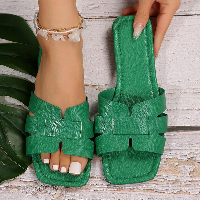 Women Slippers Square Toe Open Toe Slip on Shoes Women Solid Color Lightweight Sandals Casual Flat Slippers Fashion Slides Women