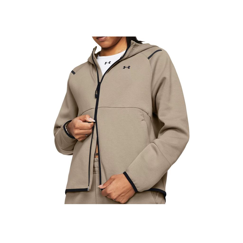 Under Armour UA Unstoppable Logo Printed Fleece Hooded Long Sleeve Jacket Women Jackets Khaki 1379842-203