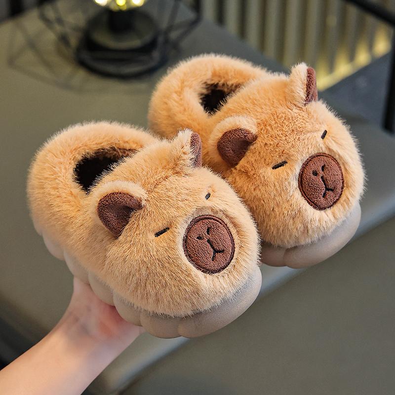 Cute Capybara Cotton Slippers Children Winter New Fashion Warm Fluffy Home Shoes for Couples Anti Slip Plush Slippers 24 верблюд