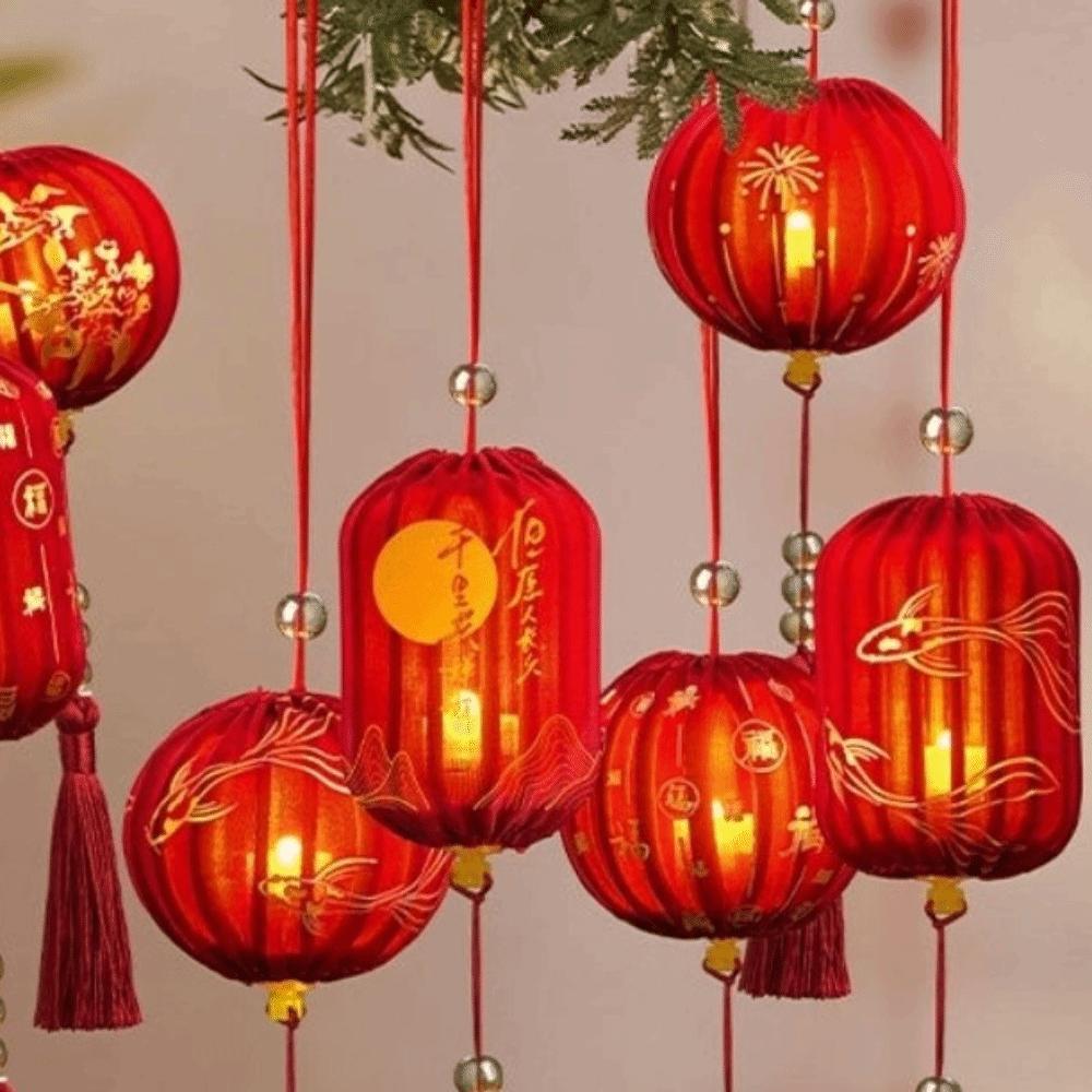 Chinese Style DIY Handheld Lantern 2026 Horse Year Luminous Cloth Lantern Outdoor Decor