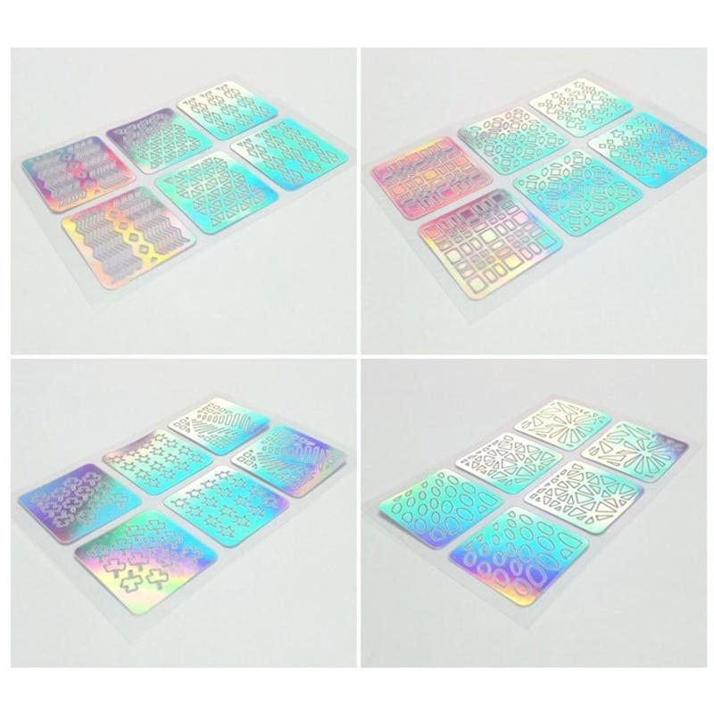 72/144 ks Vinyl Hollow Stickers Manikúra Laserová špička se zakřivenou vlnou Šablona pro razítkování nehtů Nástroj na nehty