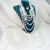 Faux Pearls Necklace and Earrings Set Fashionable Women's Faux Pearls Statement Necklace and Earrings Jewelry Set
