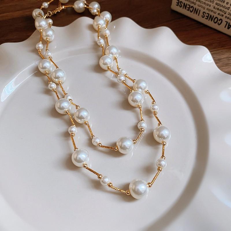 Diamond Water Drop Pearl Beaded Necklace Autumn and Winter French Light Luxury Sweater Chain Fashionable Versatile High-end Jewelry
