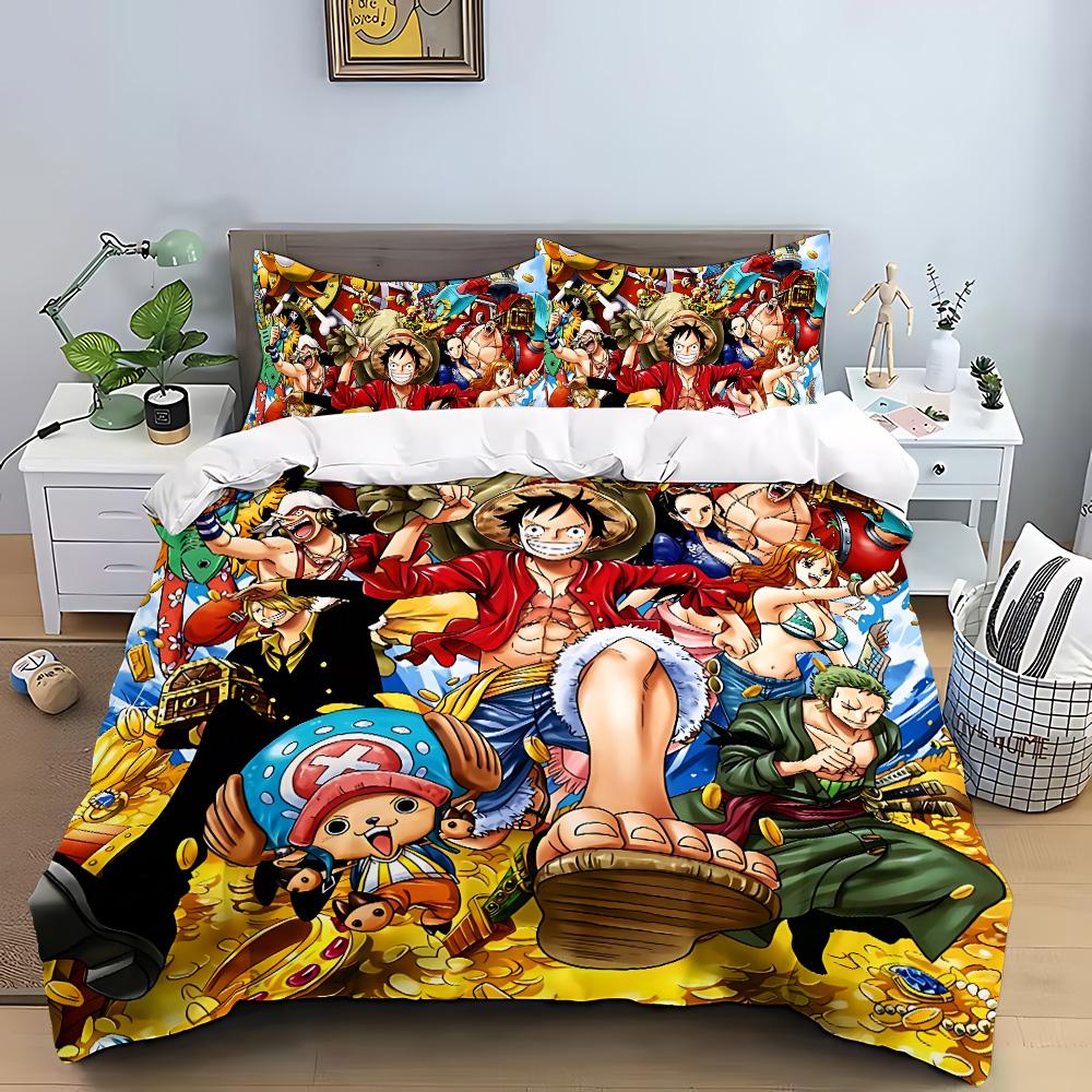 Anime Duvet Pillowcase Bedding Set Adult Boy Girl Bedroom O-One P-Pieces Decoration Children Gift Single Double Large Size