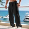 Mens Waffle Knit Straight Leg Drawstring Casual Pants