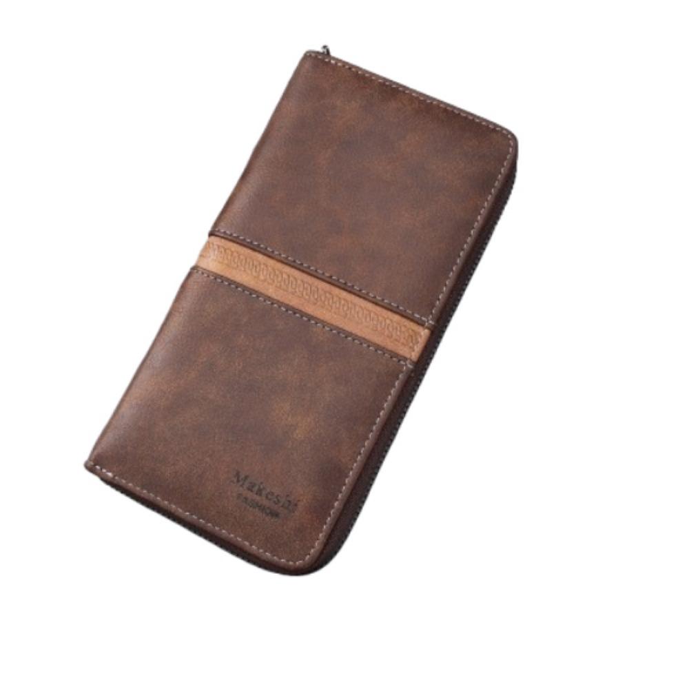 

Vintage Business Card Holder Bag Zipper Men s Long Wallet Vintage Coin Purse Unisex коричневий