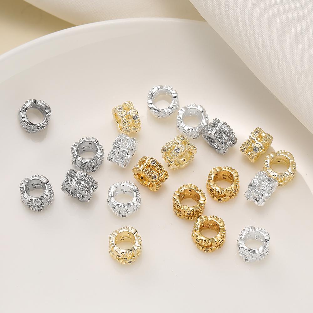 2Pcs/Pack 14/18k Gold Color Plated Big Hole Round Spacer Beads With Zircon for DIY Jewelry Bracelet Necklace Making Accessories