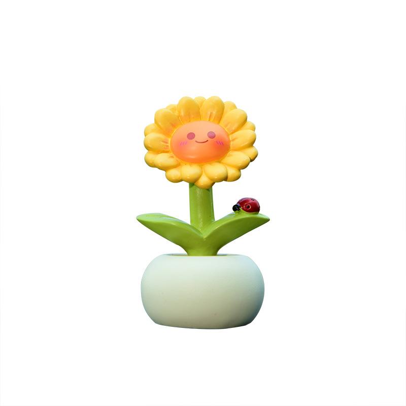Warme Sonnenblumen-Autodekoration - Niedlicher und beruhigender Blumentopf - Realistische Topfpflanze - Dekoration für die Seitenfenster des Fahrzeugs