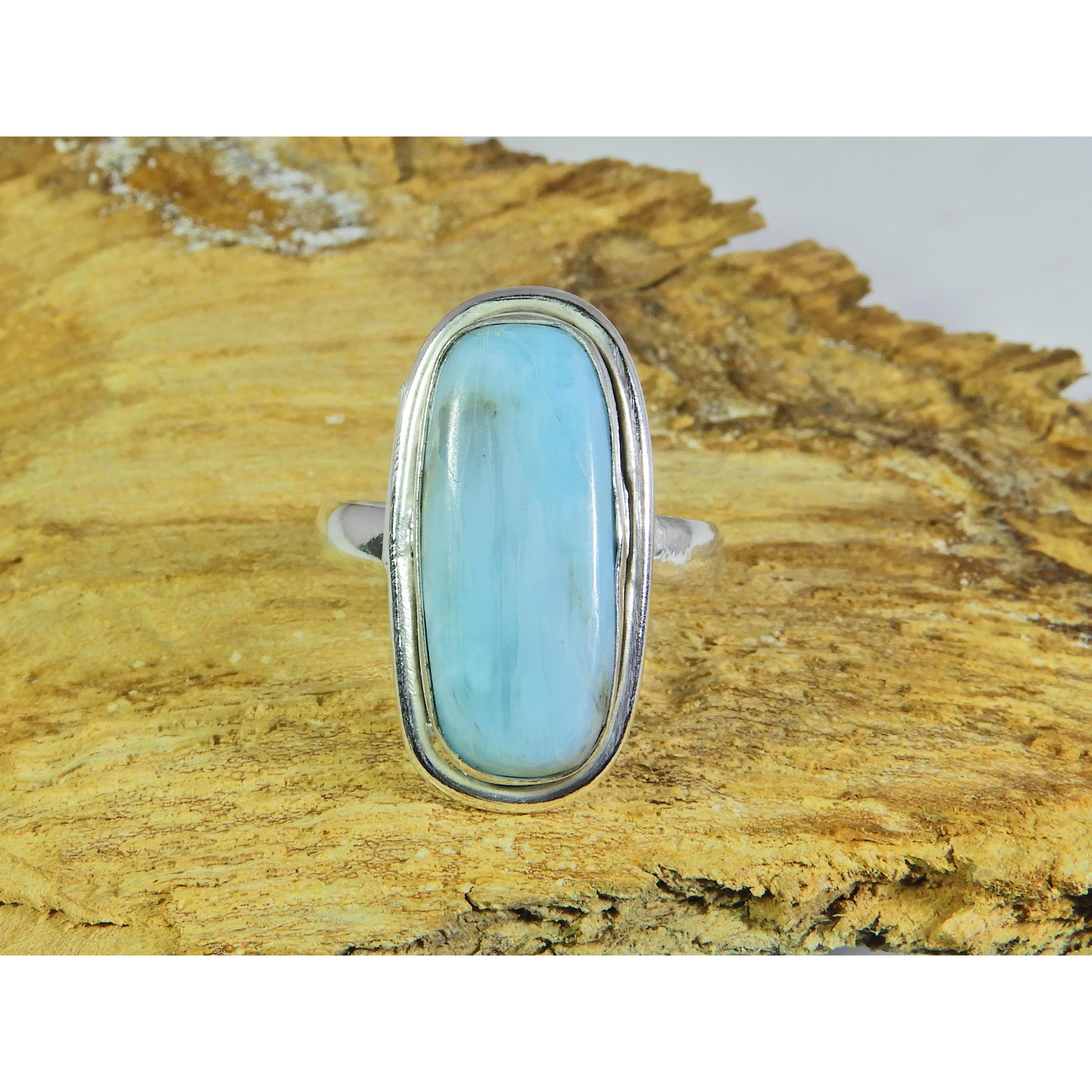 

Natural Larimar Pectolite 925 Solid Sterling Silver Ring Size US-8 PG-47