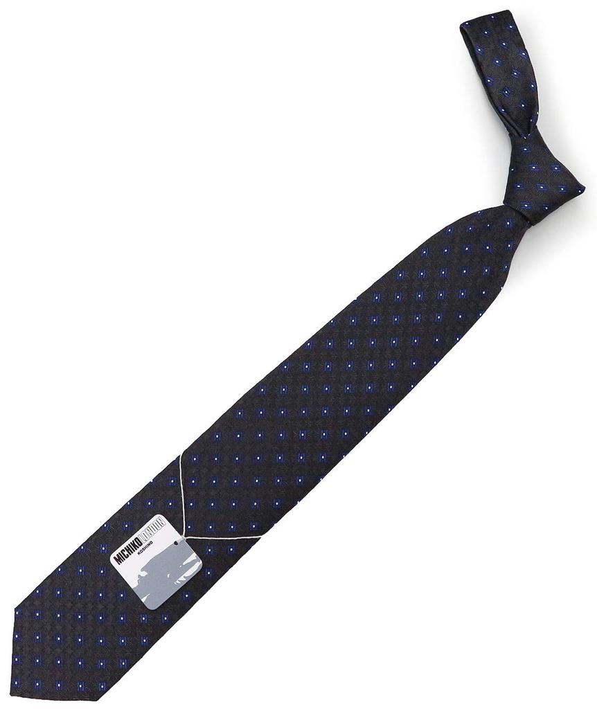 [Michiko London] Brand Necktie, Made in Japan, 100% Silk, Floral Jacquard Weave, Small Pattern (Pattern C: Gray x Blue)