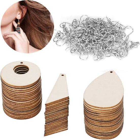 60 шт. Набор заготовок для деревянных сережек Подвески Пустые Деревянные Подвески в форме слезы и конуса Кольца-соединители для DIY-поделок Изготовления украшений