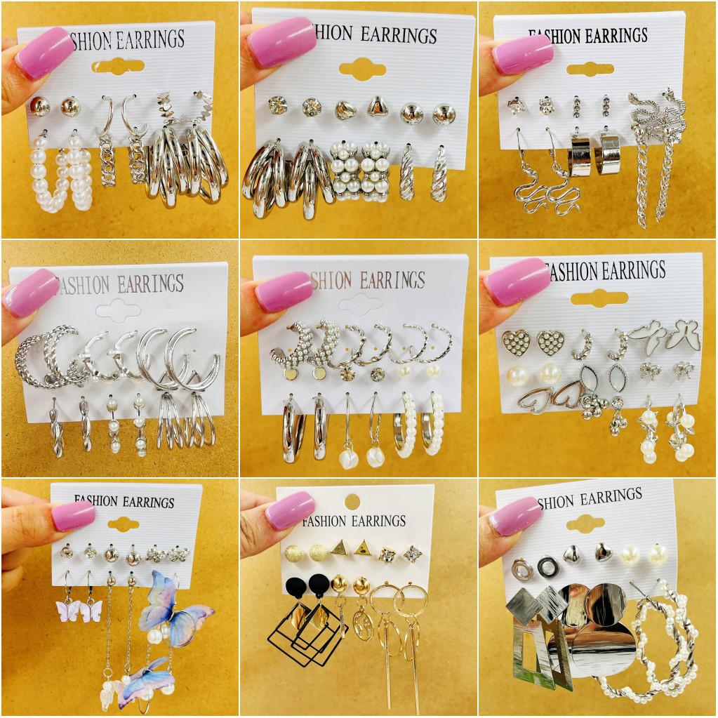 Cross-Border Pearl & Gold Hoop Earrings: Creative French Retro 6-Piece Set for Women